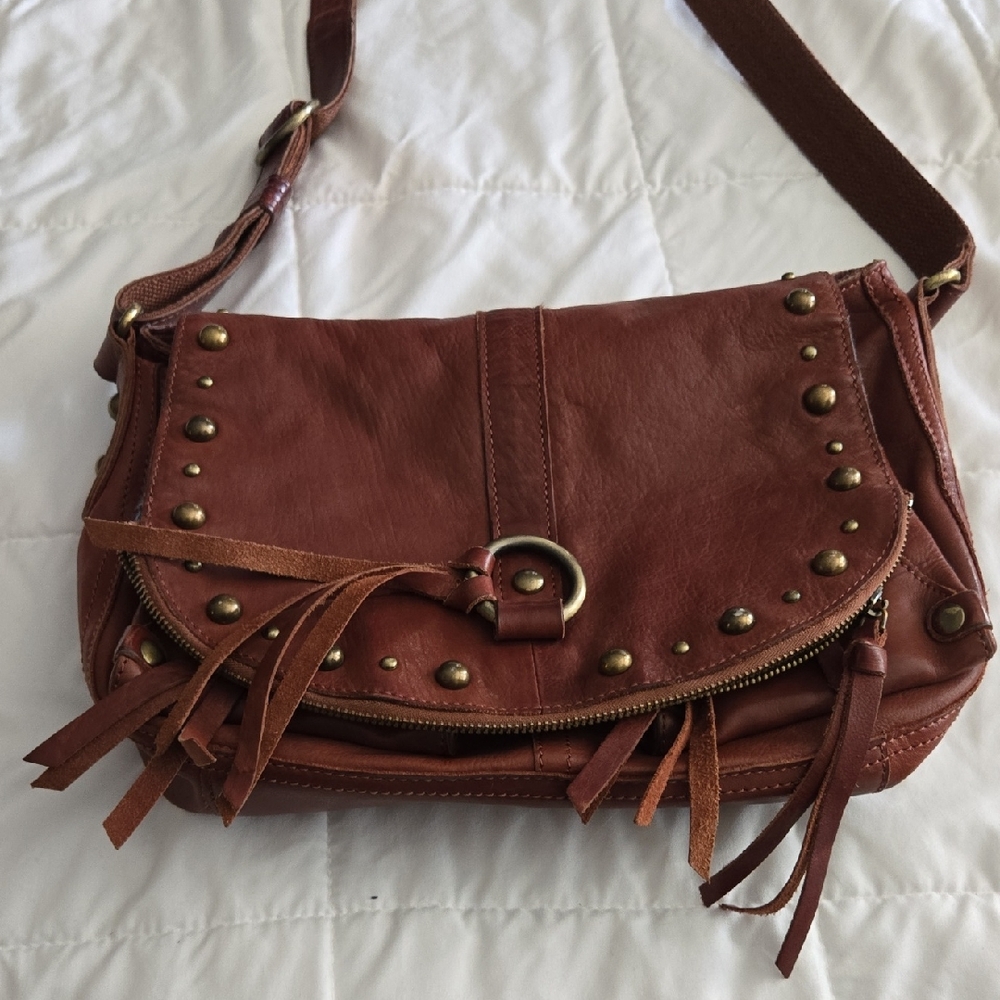 Lucky Brand Tan Leather Crossbody with Studs